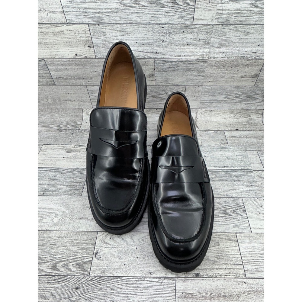 Thursday Boot Co Lincoln Black Leather Penny Loafers Lug Sole Women Sz 9